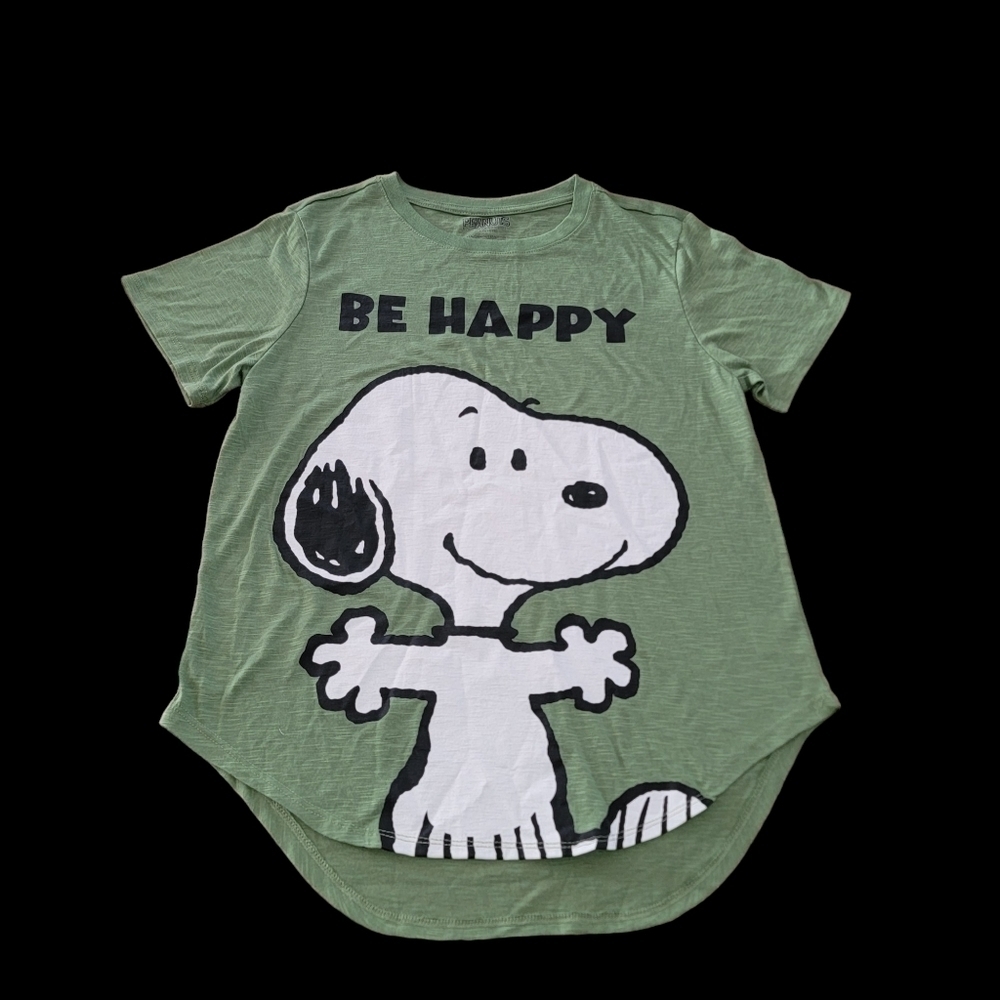 Peanuts Juniors Large Snoopy Be Happy T-Shirt 11-13 Green T36